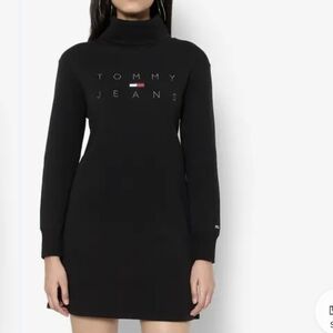 Tommy Jeans Womens Black Turtleneck Long Sleeve Sweater Dress Size Large